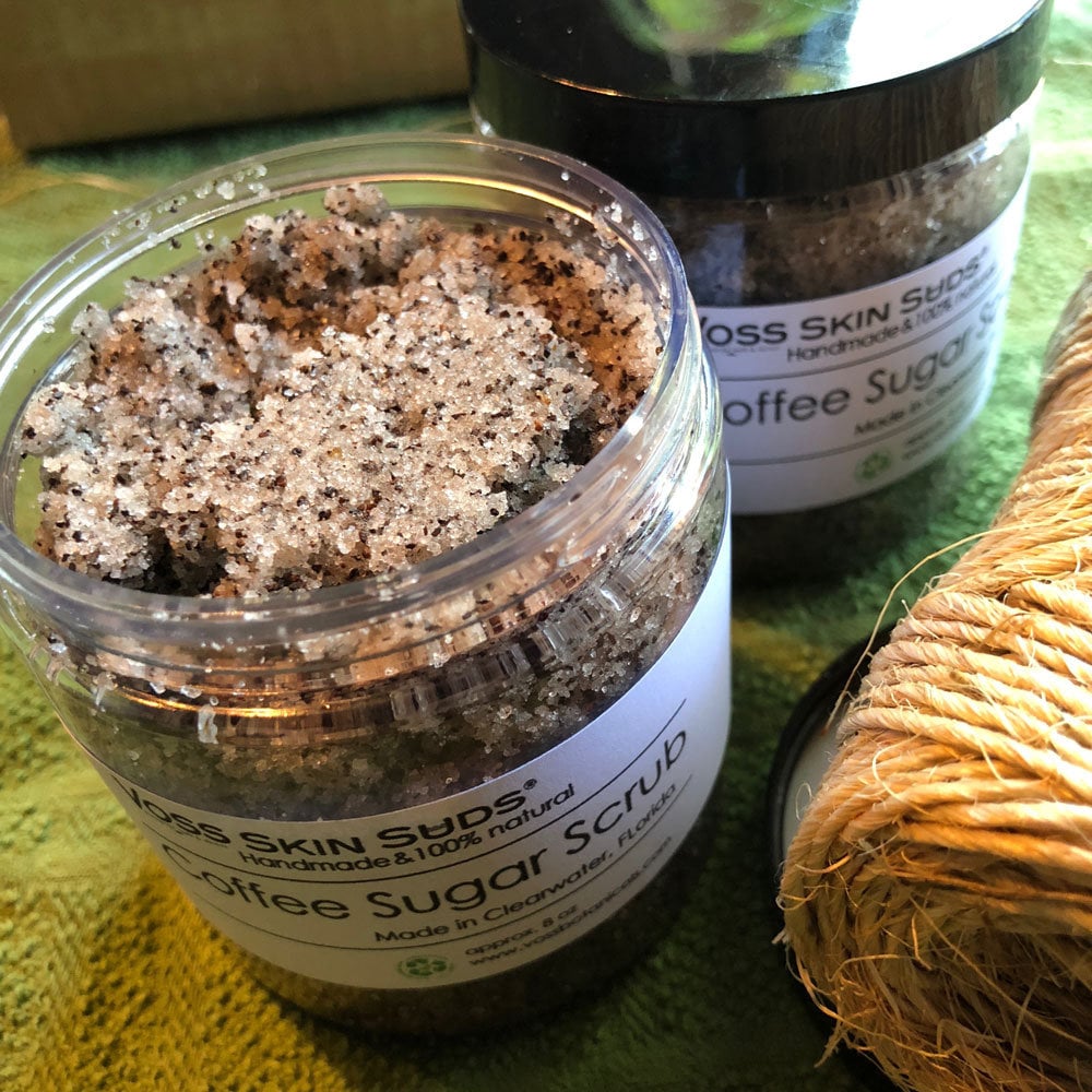 coffee scrub PRODUCT FOOTPRINTS Natural ingredients Phthalate, Sulfate, Petroleum & Paraben Free Vegan Free of Synthetic Fragrances Free of Synthetic Dyes GMO & Gluten-free Non Toxic Handmade Sustainable Innovation Made in the USA Cruelty Free Zero Waste Low Carbon Footprint eco friendly Holiday care package gift box gift for her relaxation gift self care box self care gift box spa gift box spa gift set thank you gift box birthday gift new mom gift relaxing bath set spa gift set spa kit