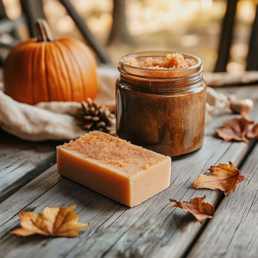 Vegan pumpkin soap and sugar scrub for face and body