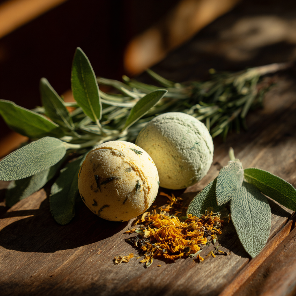 Rosemary, sage, bayleaf bathbombs