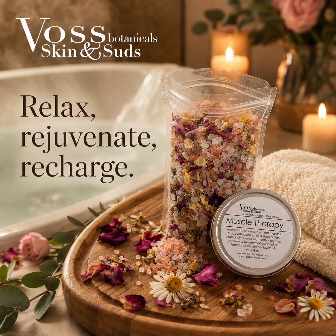 Pour our Stressed Out Bath Salts into a warm bath and let the mineral-rich blend of Epsom + Himalayan salts create your end-of-day escape