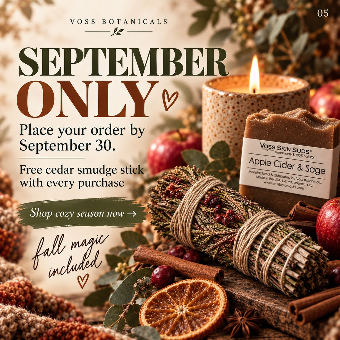 A Little Fall Magic: Free Cedar Smudge Stick with Every September Order