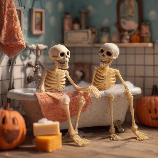 halloween skeletons in bathtub