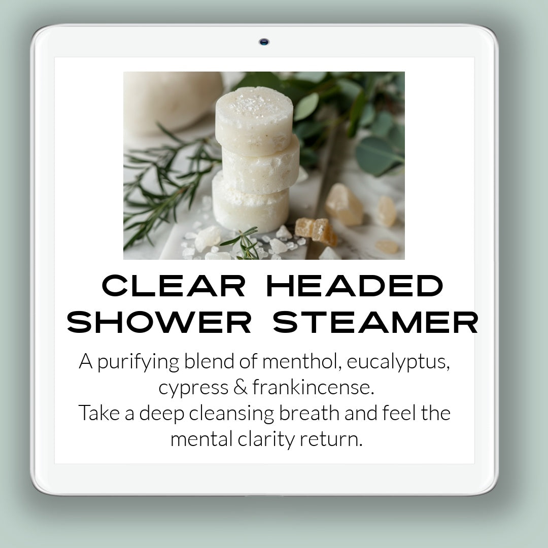 natural shower steamers:  Aromatherapy Essential oils Refreshing Invigorating Relaxation Eucalyptus Peppermint Lavender Citrus Stress relief Wellness Spa experience Energizing Mental clarity Revitalizing