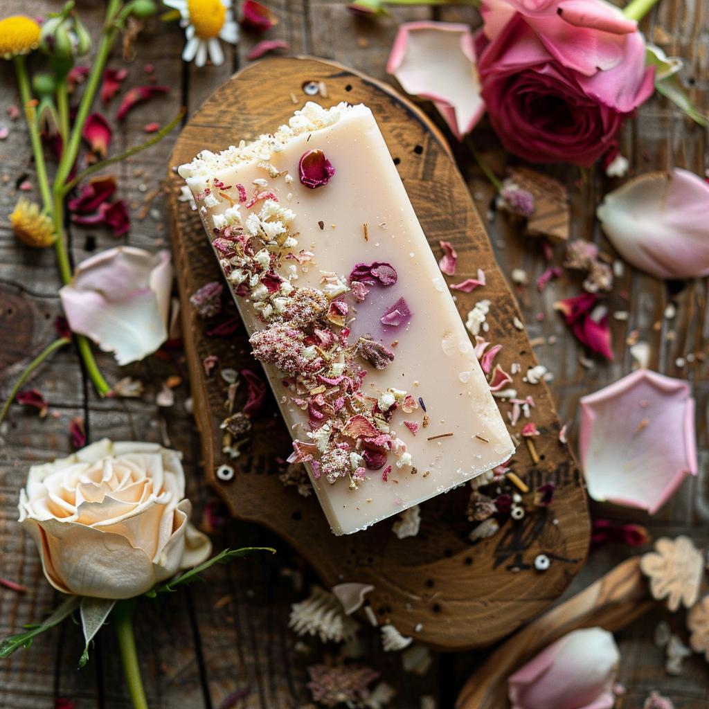 rose petals and cream soap