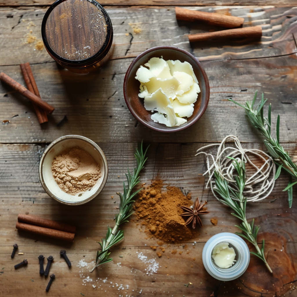 ingredients for patchouli and cedarwood soap